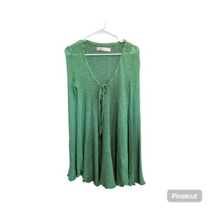 Free People Beach Shauna Sweater Sheer Kelly Green Trapeze Bell Sleeve Size XS